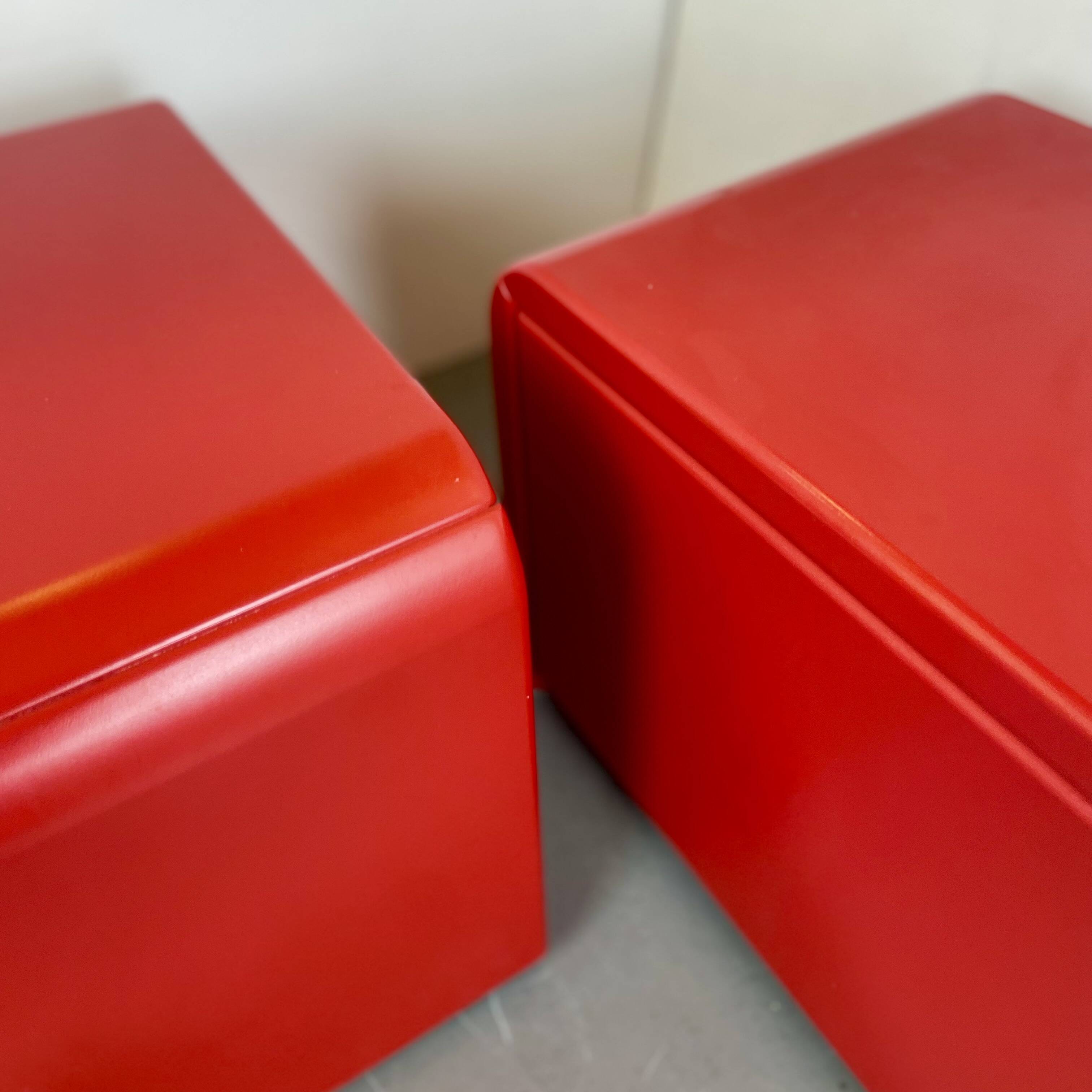 Pair of red bedside tables, 1980s
