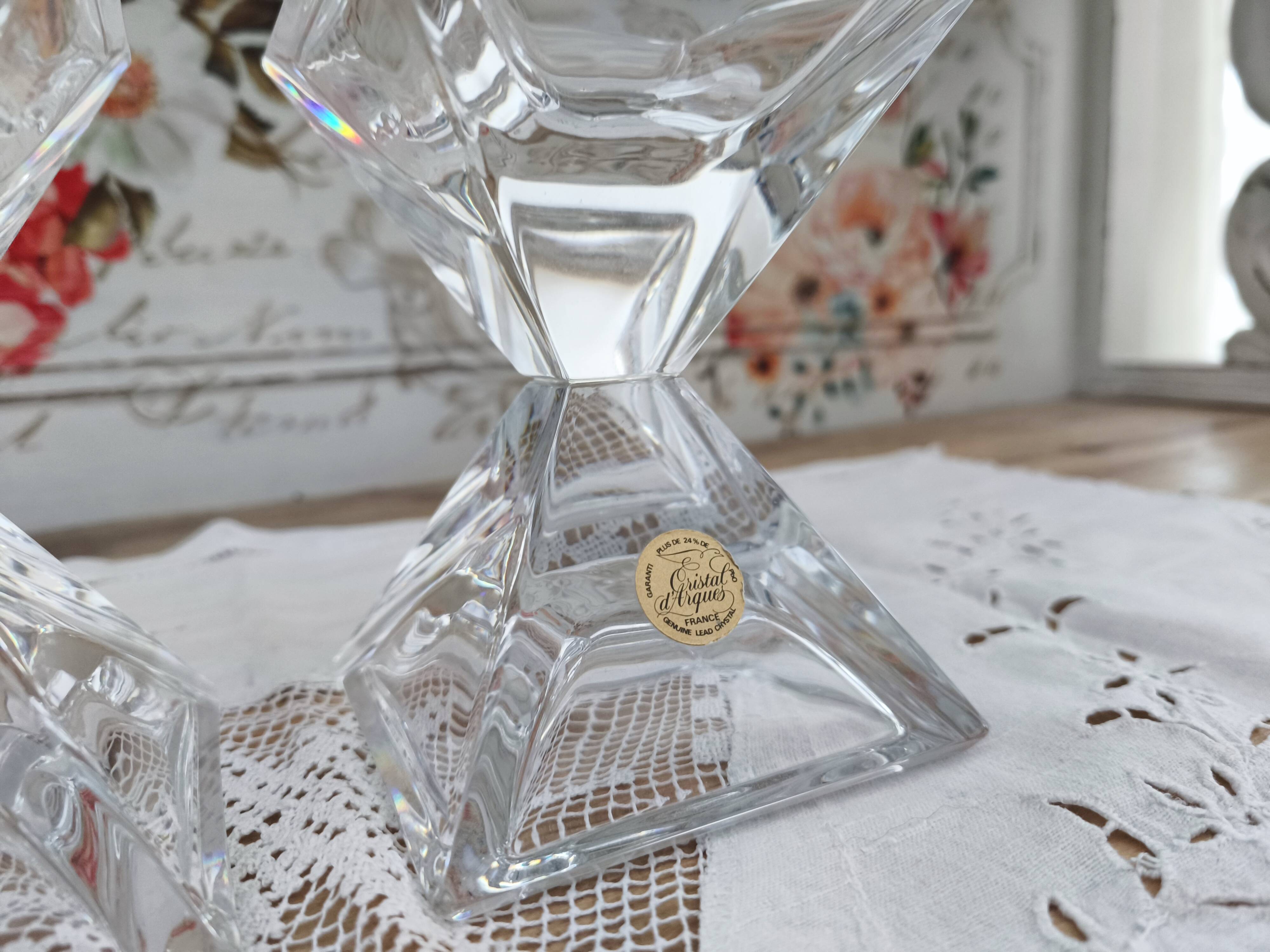 Set of 2 vintage Cristal d'Arques candlesticks