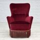 1970s, Danish highback armchair, red furniture velour, beech wood.
