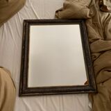 Miroir rectangle ancien lours bois sculpté peint patiné