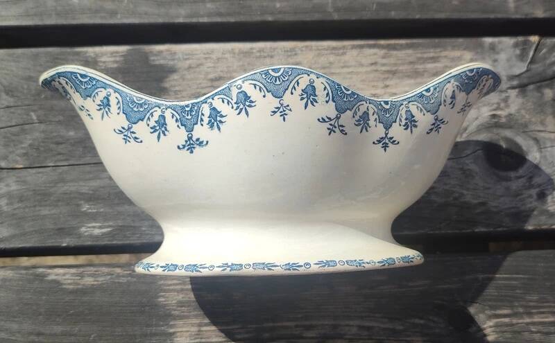 Antique sauce boat Terre de Fer Clairefontaine Model Doullens blue Vintage