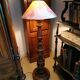 Turned wooden floor lamp