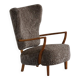High-backed chaise longue in oak and lambswool, Danish Modern, Viggo Boesen, 1950s.