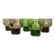 Shooters, translucent brown smoked and green shot glasses, ribbed foot