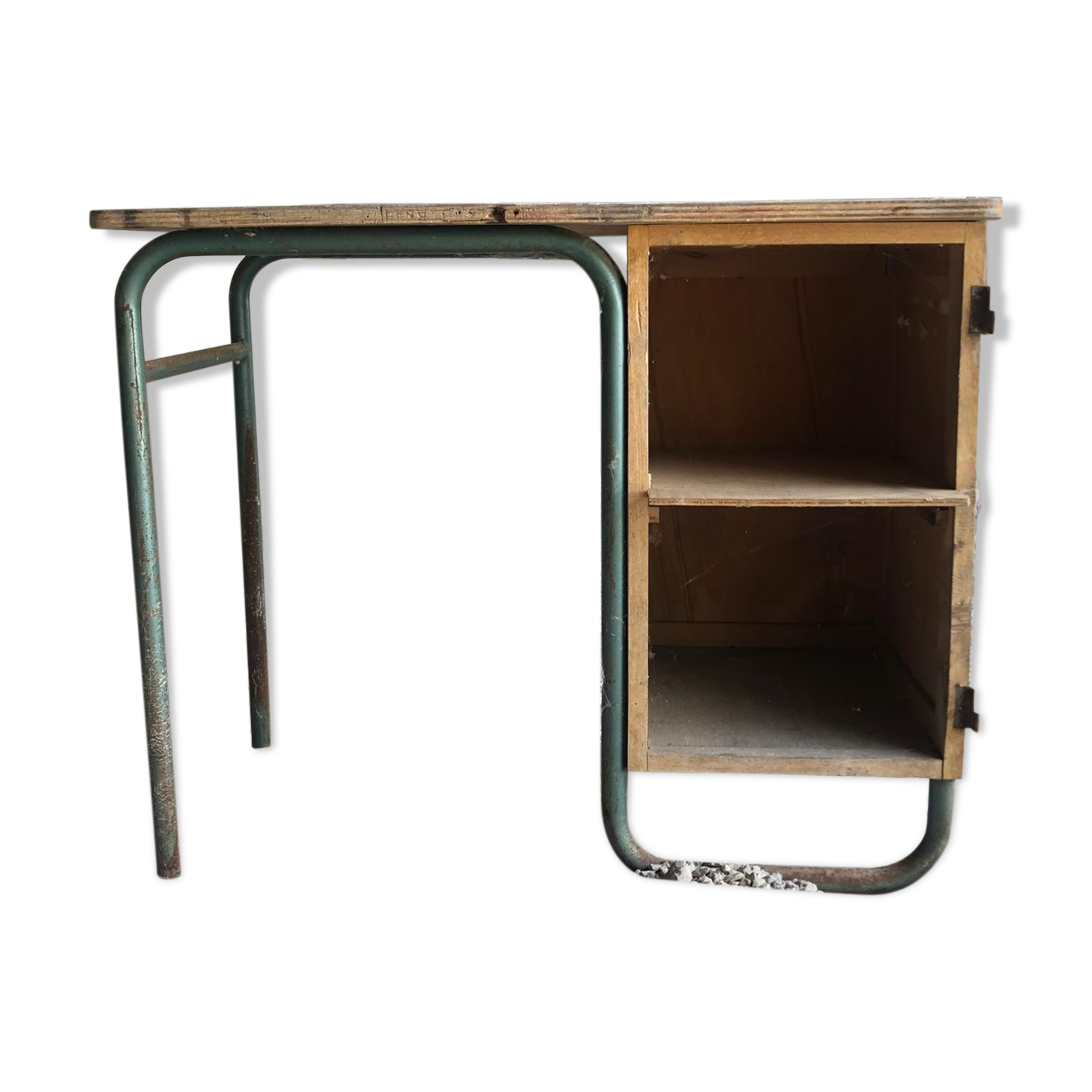 Bureau d'écolier mobilor métal vert et bois vintage