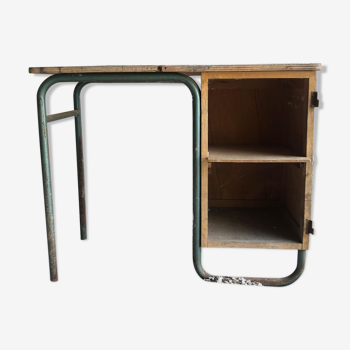 Bureau d'écolier mobilor métal vert et bois vintage