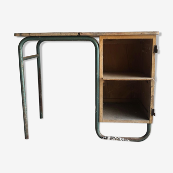 School desk mobilor green metal and vintage wood