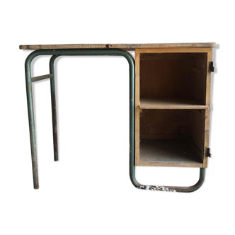 School desk mobilor green metal and vintage wood