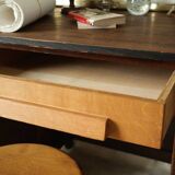 Vintage oak desk with its stool.