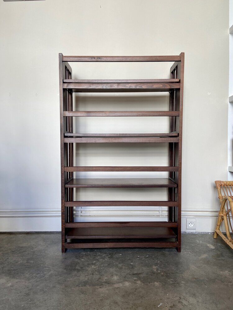 Dark wood folding bookcase 4 shelves