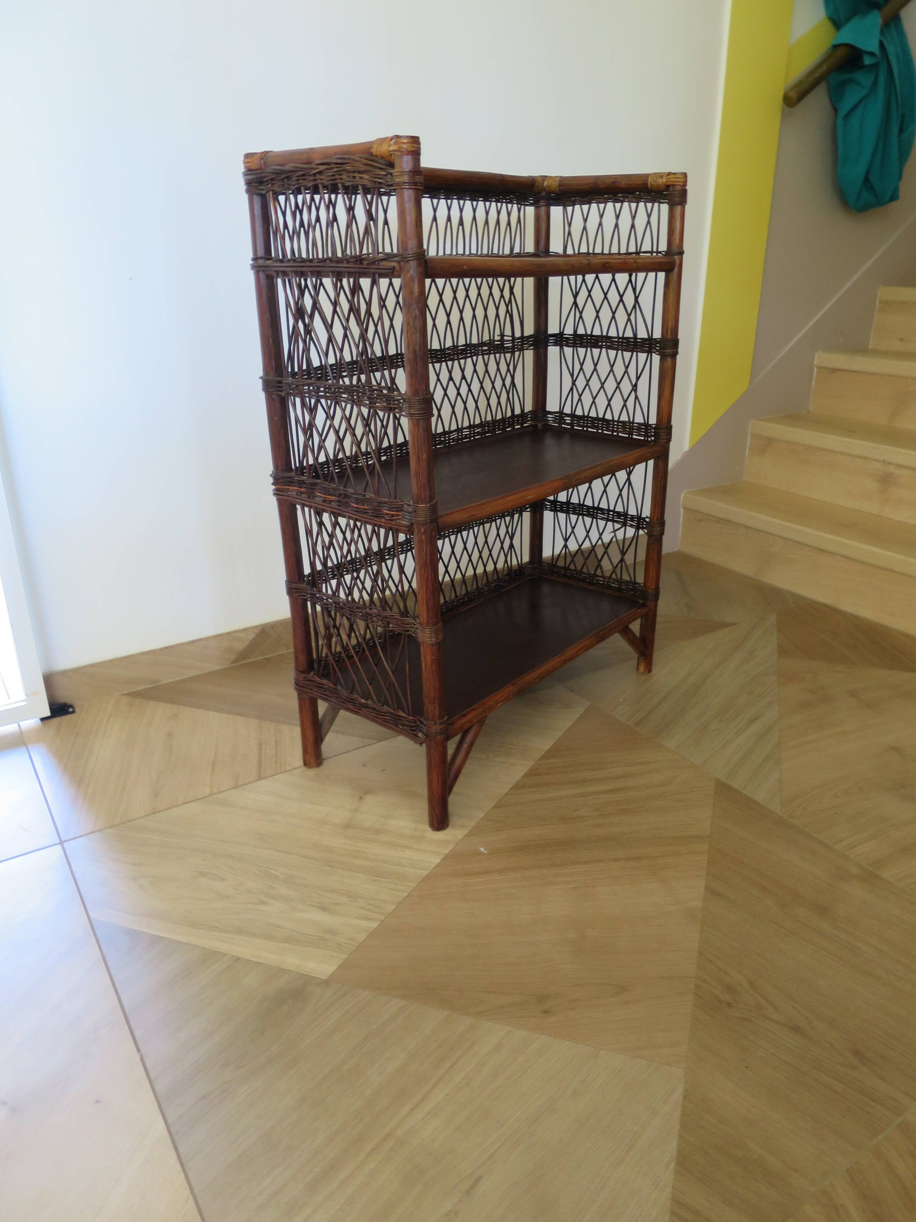 Bookcase - Bibus - 3 levels - woven rattan - bamboo - Vintage - 70s