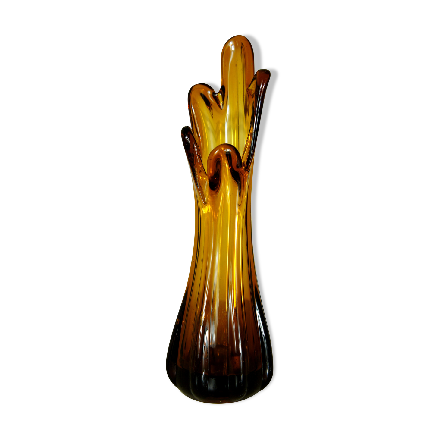 Bubbled amber glass vase "Roc"