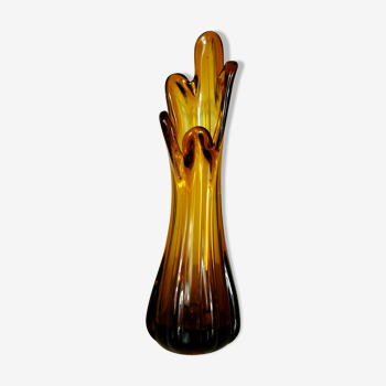 Bubbled amber glass vase "Roc"