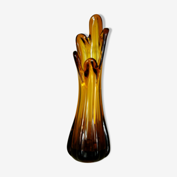 Vase en verre ambré bullé "Roc"