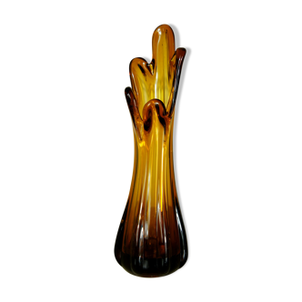 Bubbled amber glass vase "Roc"