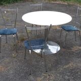 Round foot dining table chrome white tray