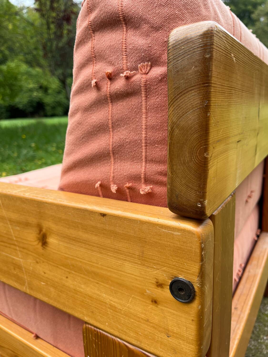 70s pine designer armchair, Perriand style