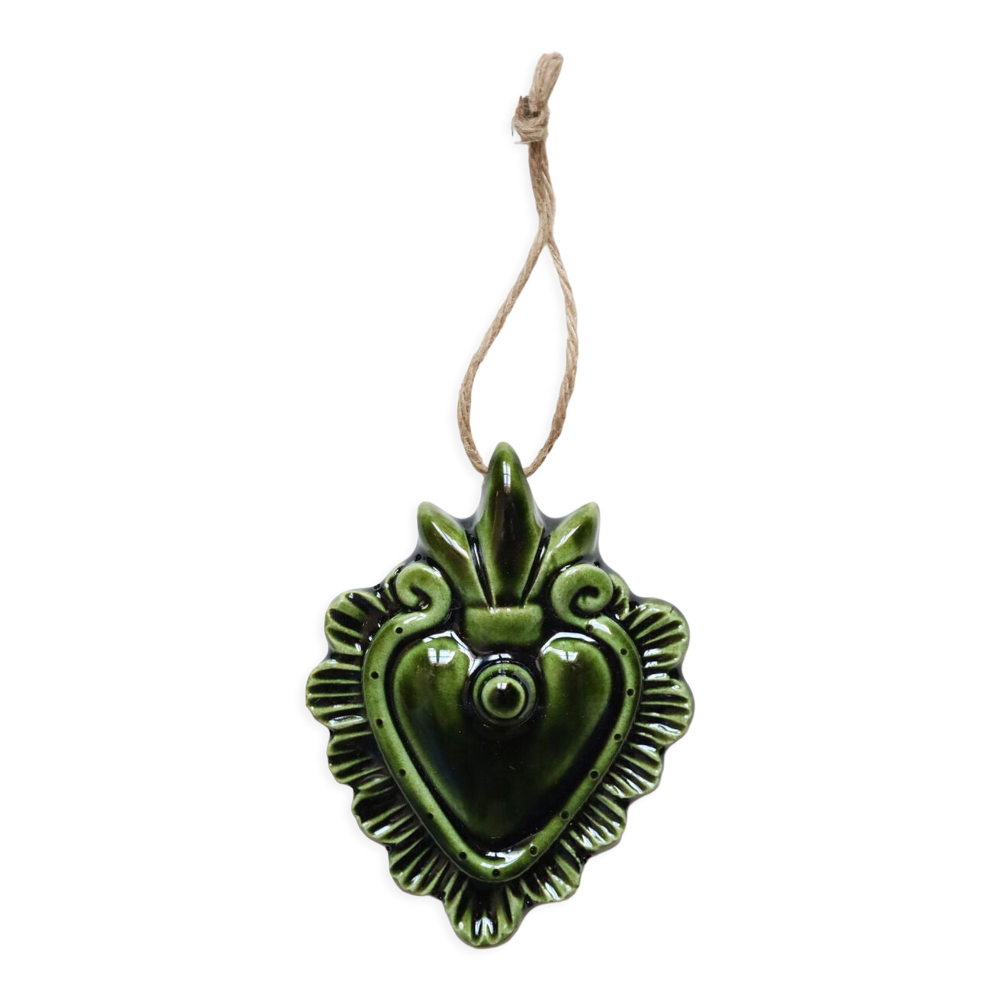 Decorative heart in green ceramic "ribbon"