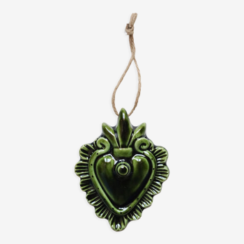 Coeur décoratif en céramique vert "ruban"