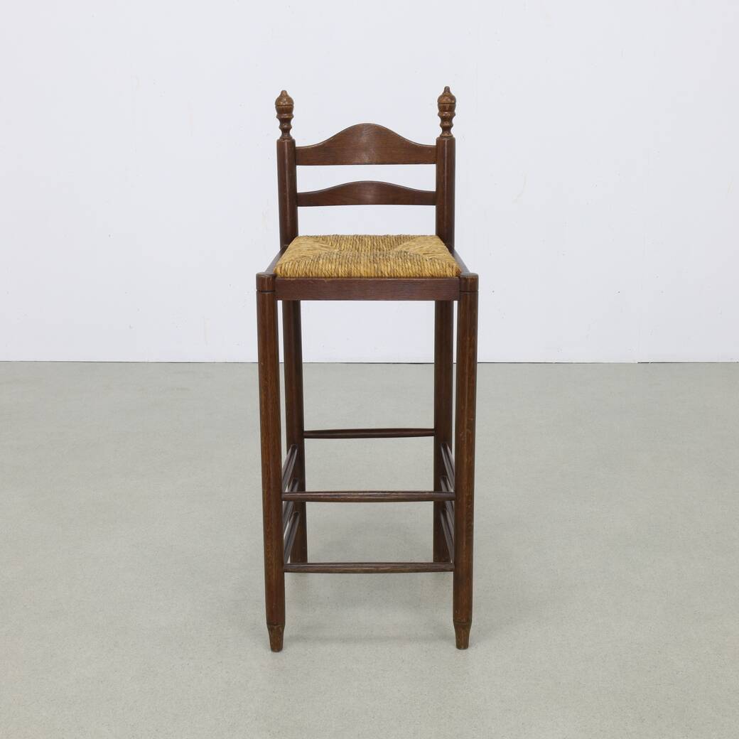 4x Vintage Bar Stool in Wood and Rush, 1970s