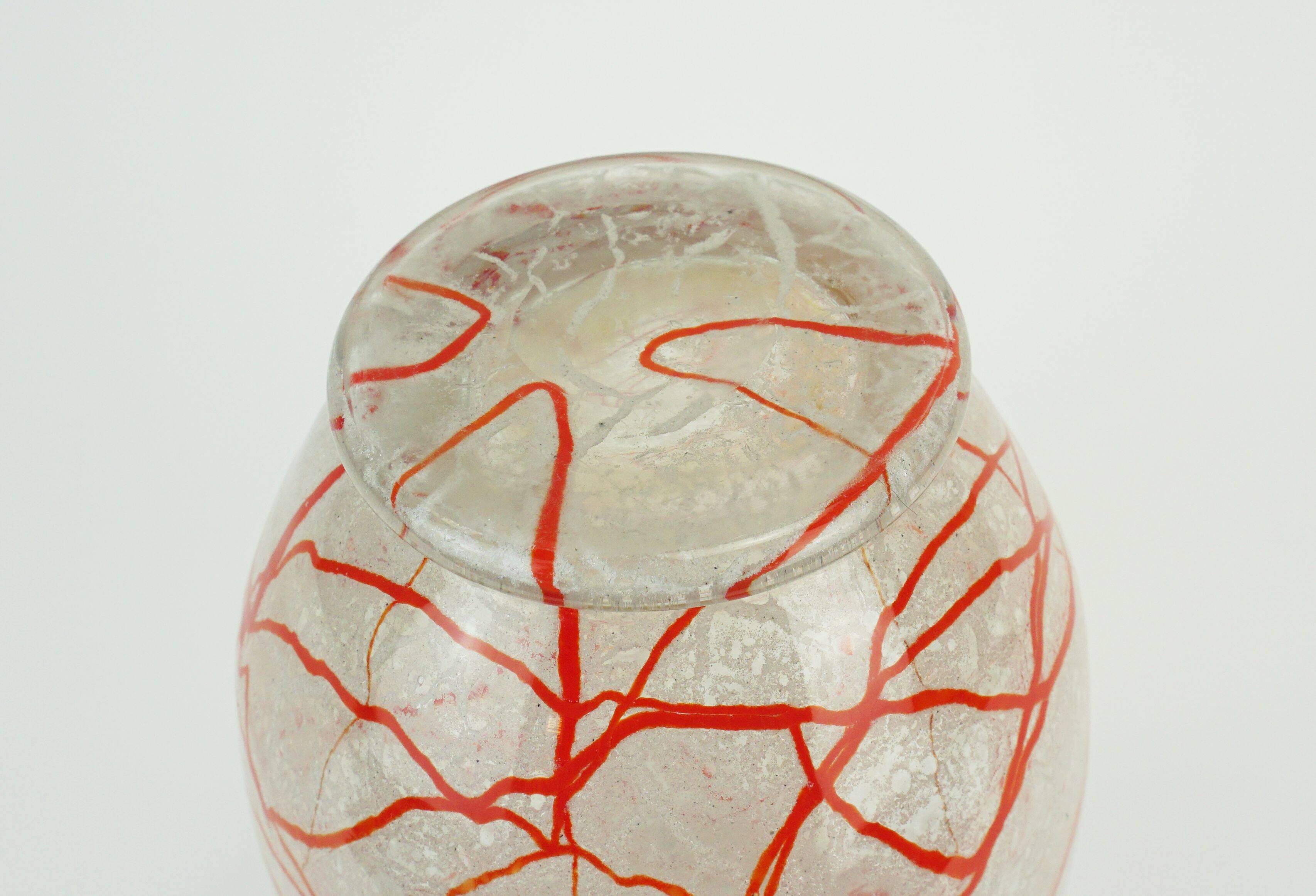 loetz klostermühle art deco glass VASE 1930s orange white and clear glass