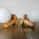 Pair of Scandinavian wall lights in pine and white opaline, 1980s.