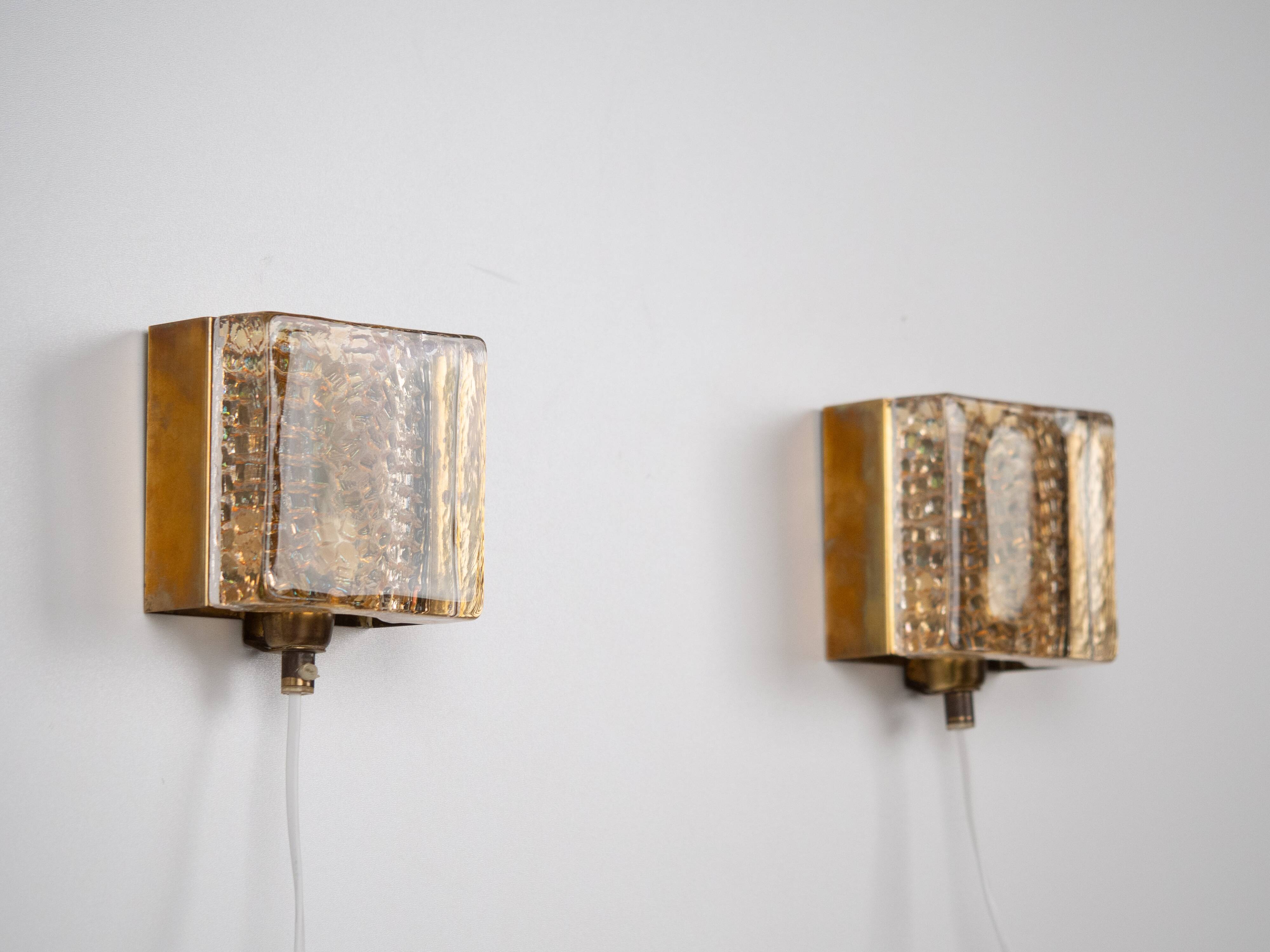 Pair of 2 Danish vintage Kalmar sconces by Vitrika, 1960s