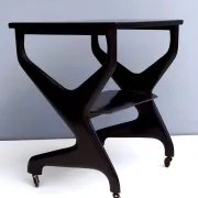 Vintage Black Ebonized Beech Serving Cart in the Style of Ico Parisi, Italy