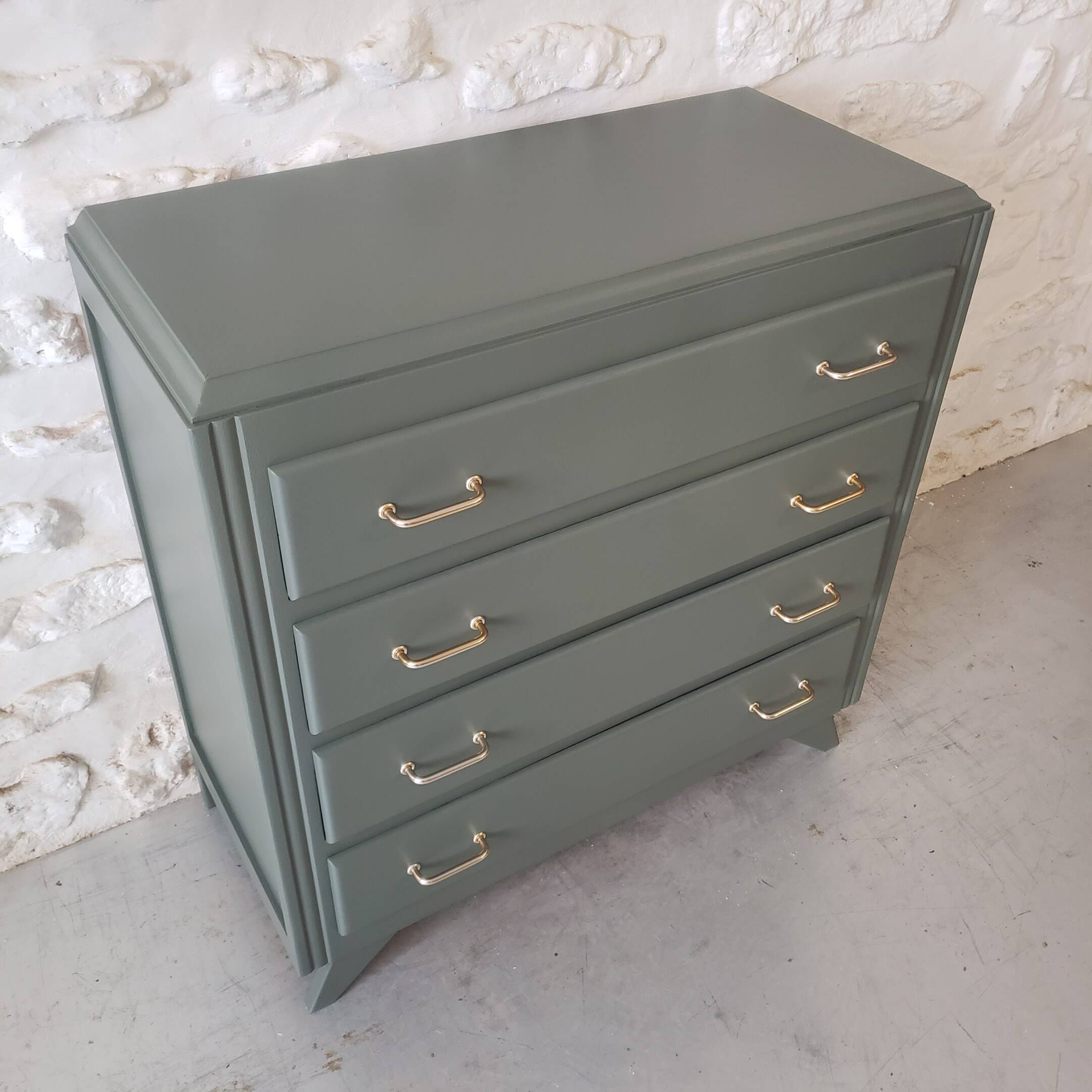 Vintage dark green gray chest of drawers