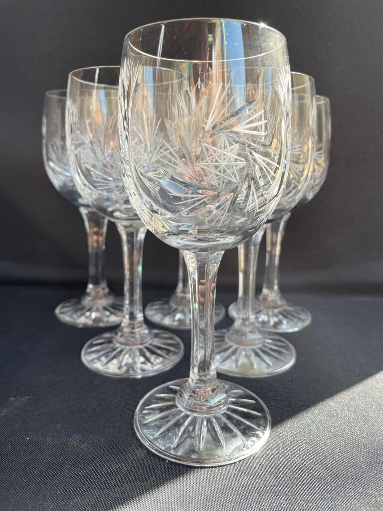 Cristal de Bohème - Verres à eau ou à vin (6) - Moderne milieu de siècle - Cristal taillé main