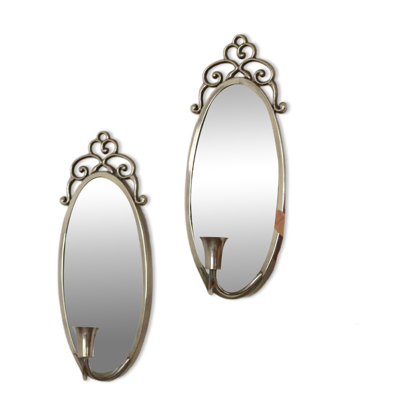 Pair of Swedish Tin Wall Sconces, Mid-Century Style with Mirror by Svenskt - Tenn