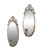 Paire de appliques murales en étain suédois, style mid-century avec miroir par Svenskt - Tenn