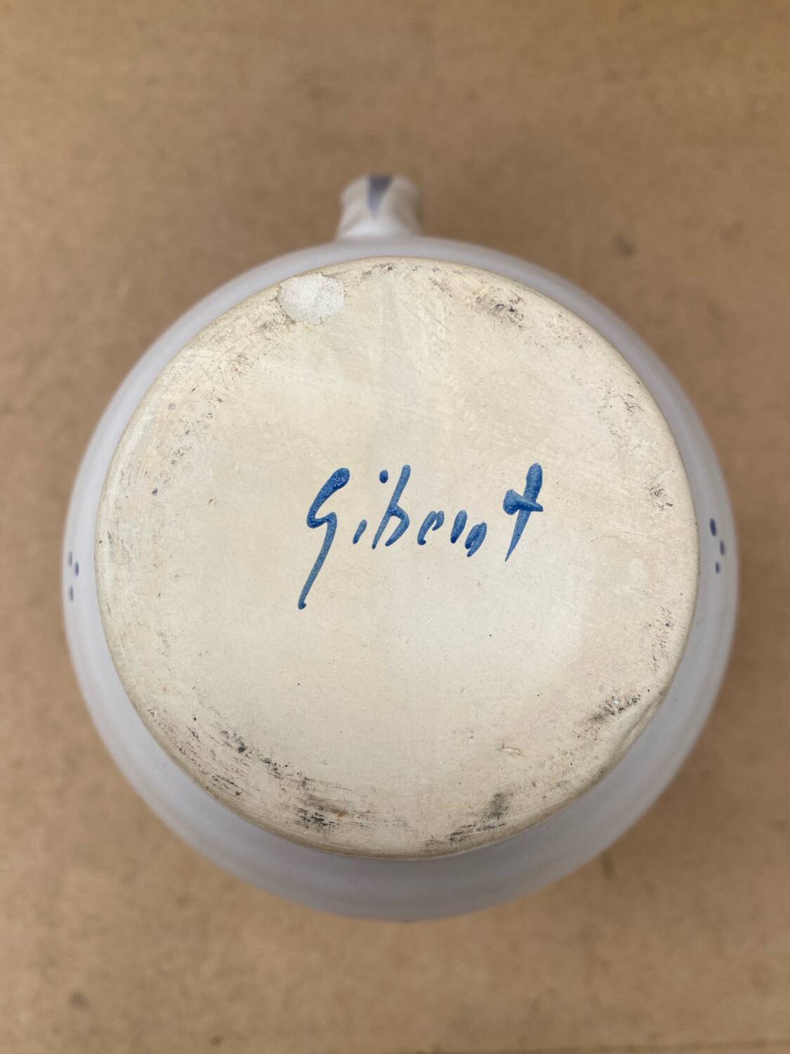 Antique Nevers Style Pitcher White Ceramic Blue Painted Decor Vintage #B630