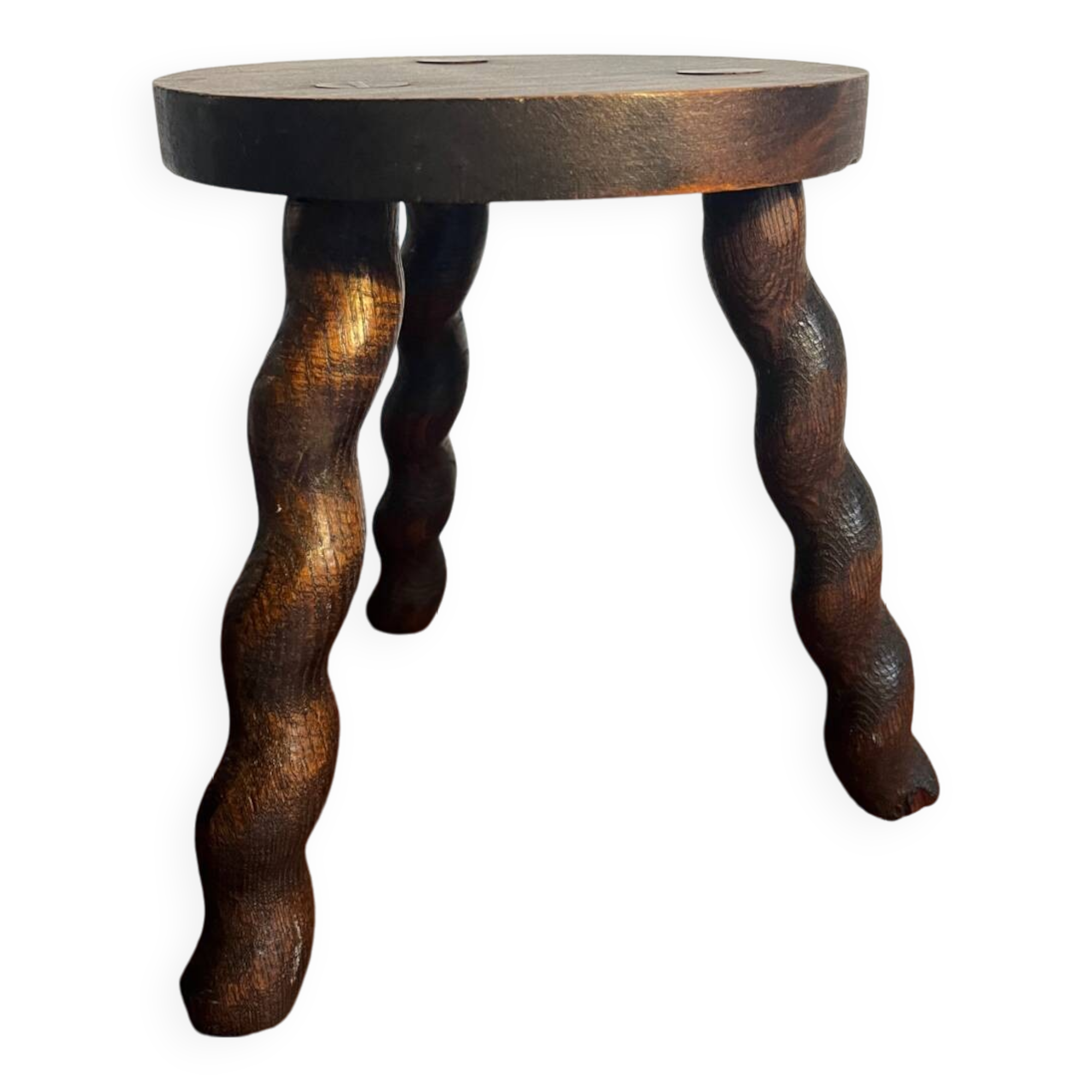 Round wooden tripod stool