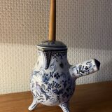 Antique chocolate pot in faience with its original whisk.