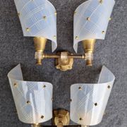 Pair of plastic and brass wall lights from the 60s/70s.