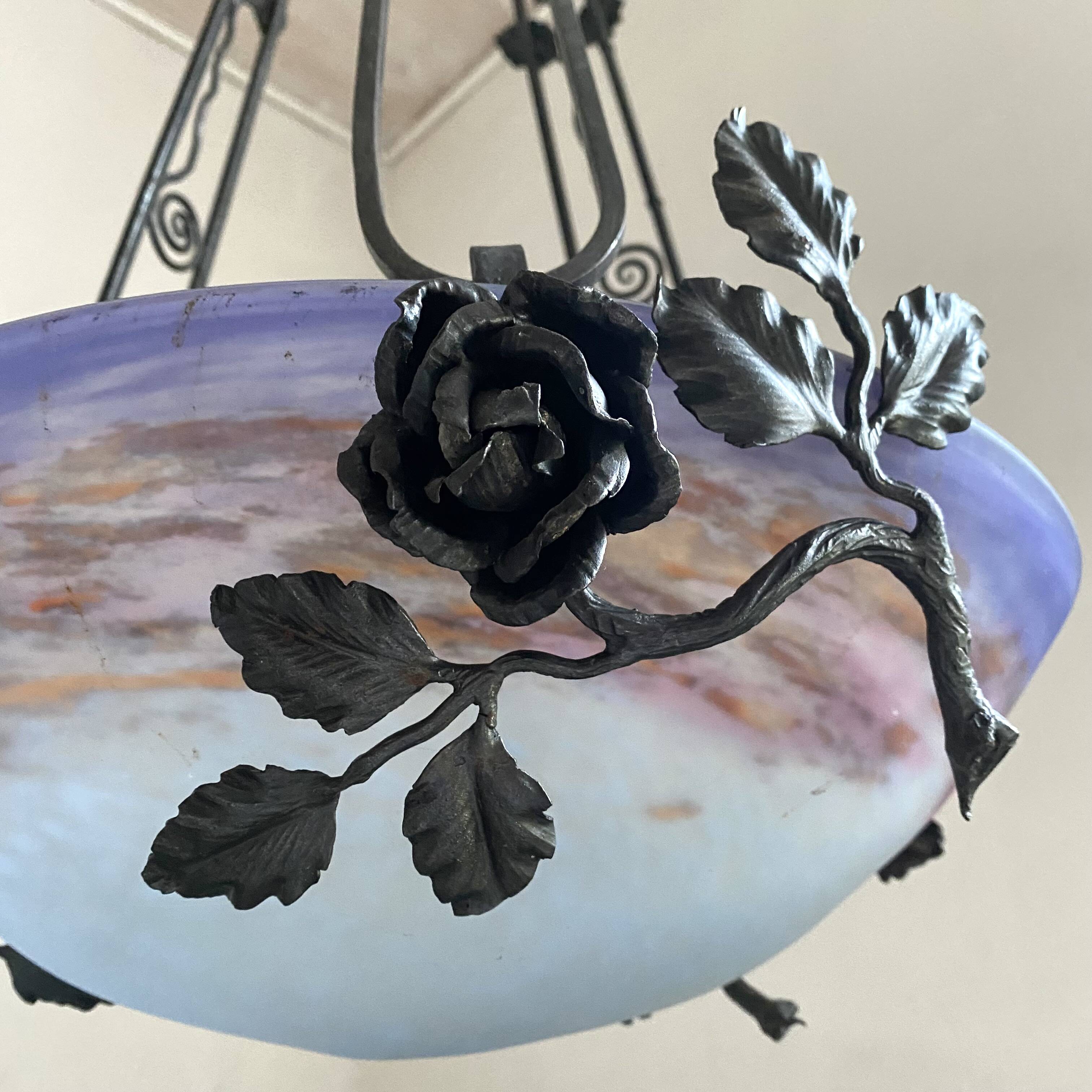 Art Nouveau suspension pâte de verre signed Degué