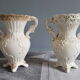 White dabbling vases with capodimonte porcelain floral decoration