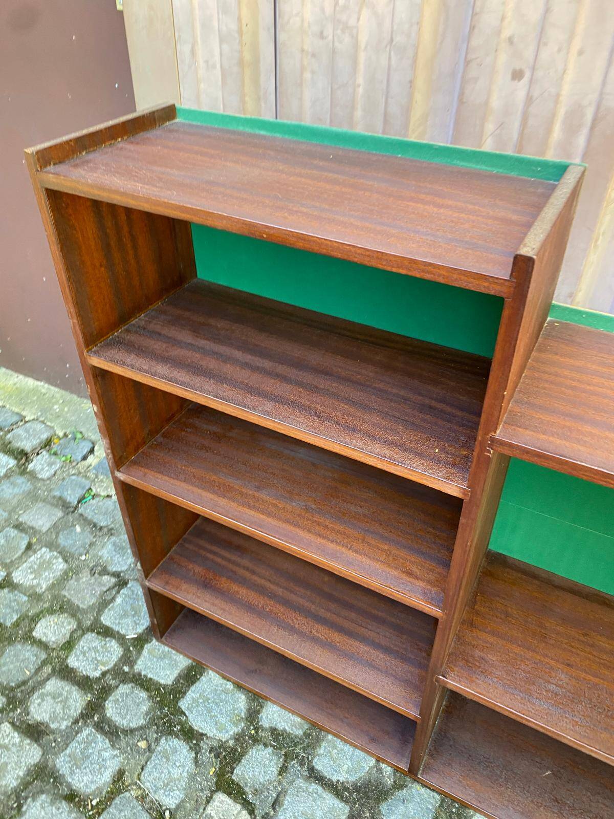 Vintage Scandinavian shelf from the 1960s in wood with green velvet.