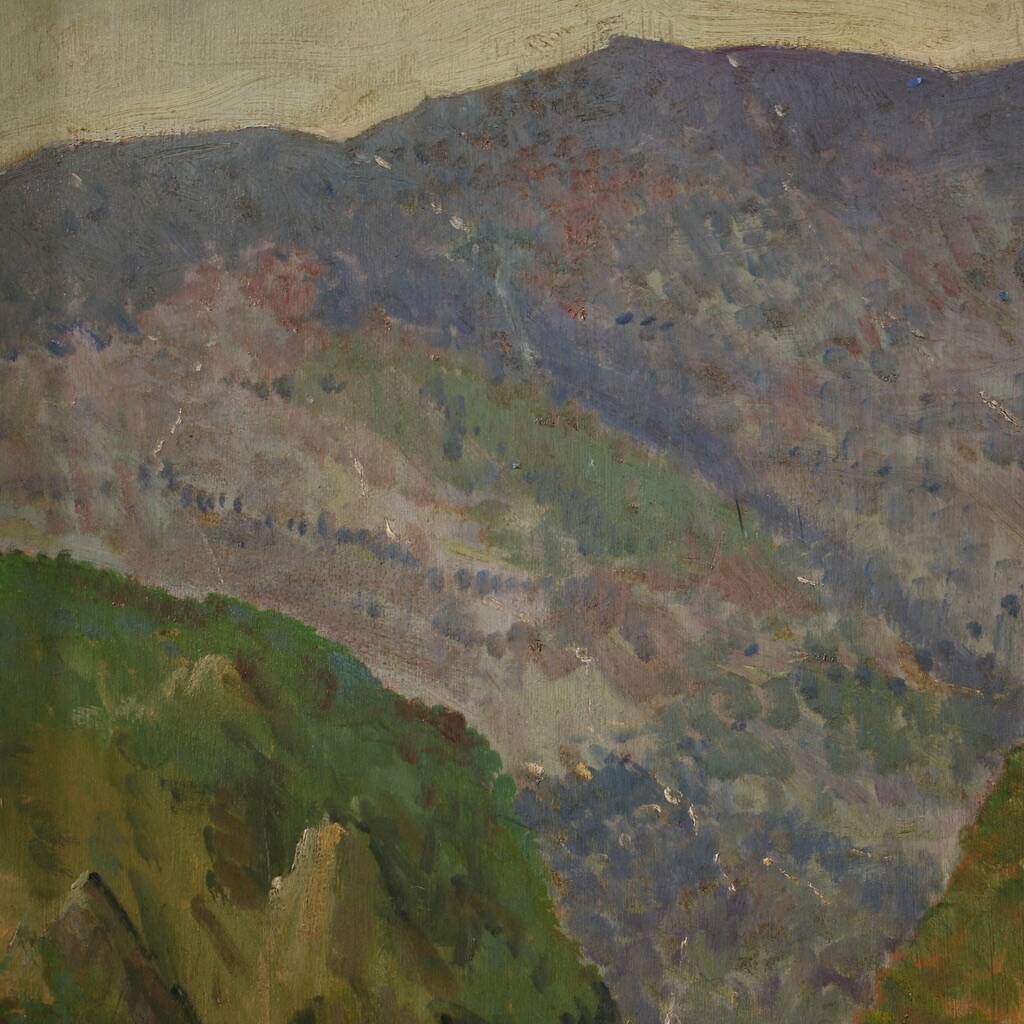 Painting Italian signed landscape from the 50s