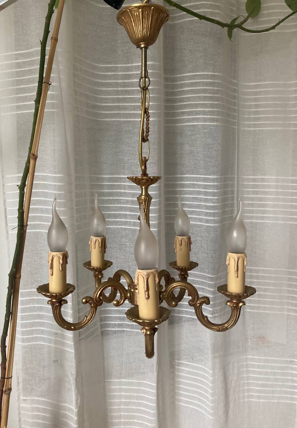 Lustre en bronze doré à 5 bras, époque XXeme