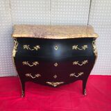 Curved dresser 3 drawers black patina Louis XV style
