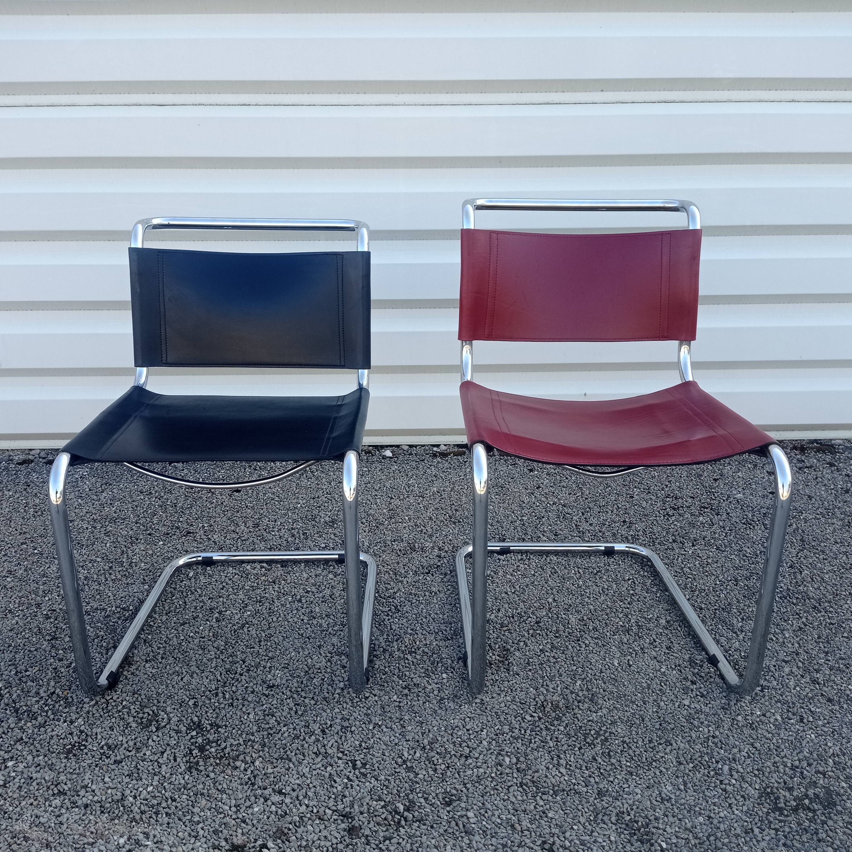 Pair of Bersanelli chairs in black and burgundy leather