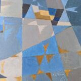 1955 mid-century modern swedish "sea bridge" vintage abstract oil painting, framed