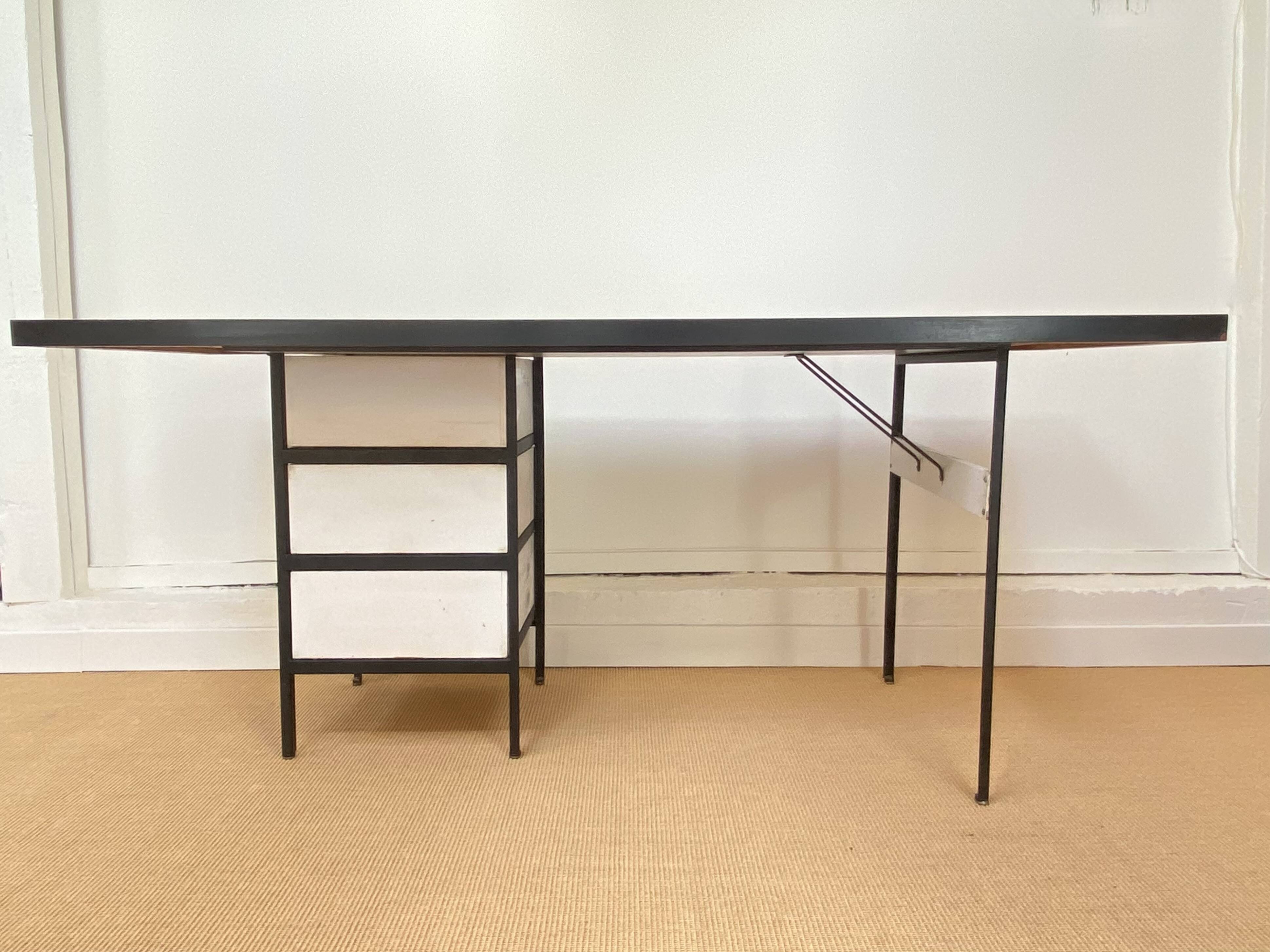 Large black and white Georges Nelson desk for Herman Miller, USA, circa 1950.
