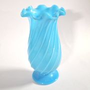 Vallerysthal antique vase in blown turquoise opaline with twisted ribs.