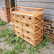 Ancienne Commode en Rotin / Osier Clair 10 Tiroirs
