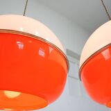 Lampe à Suspension Space Age en Plexiglas Orange et Laiton, Italie, 1970s