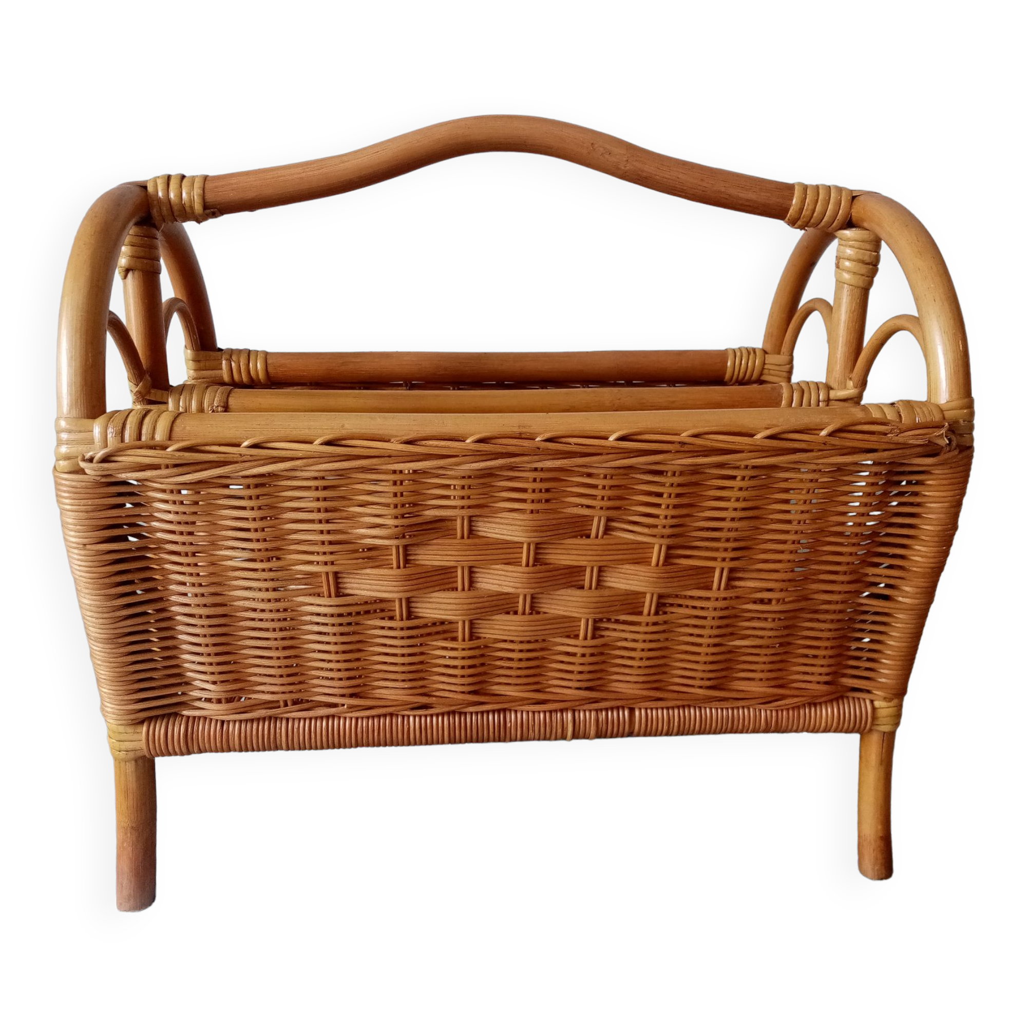 Superb old vintage rattan magazine holder