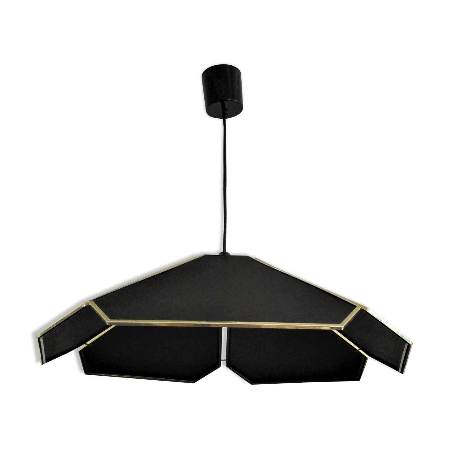 Black flower and gold hanging lamp, 80s